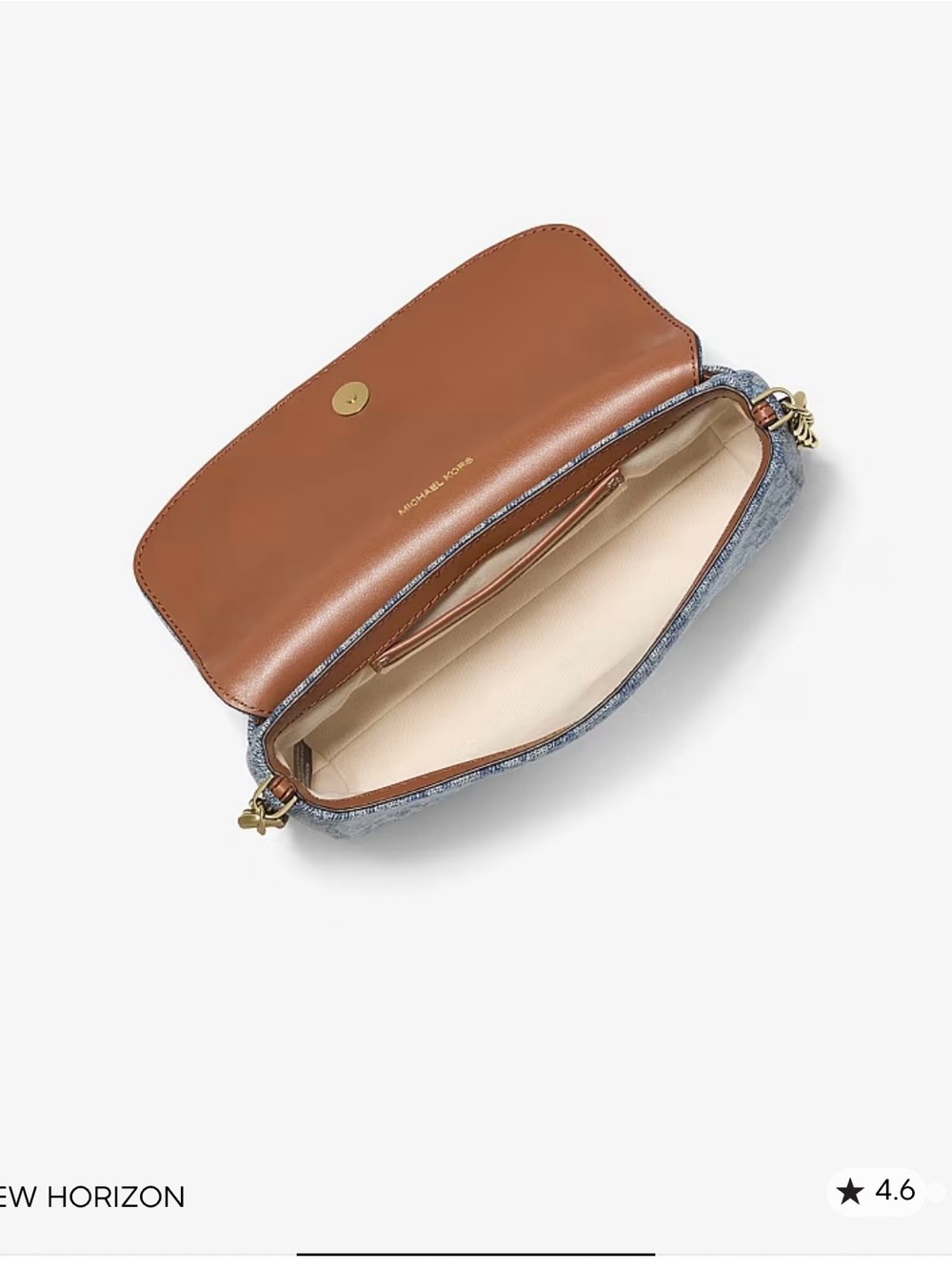 Michael Kors small Nolita logo Denim MK Logo Crossbody with Brown Leather Strap - Picture 2 of 4